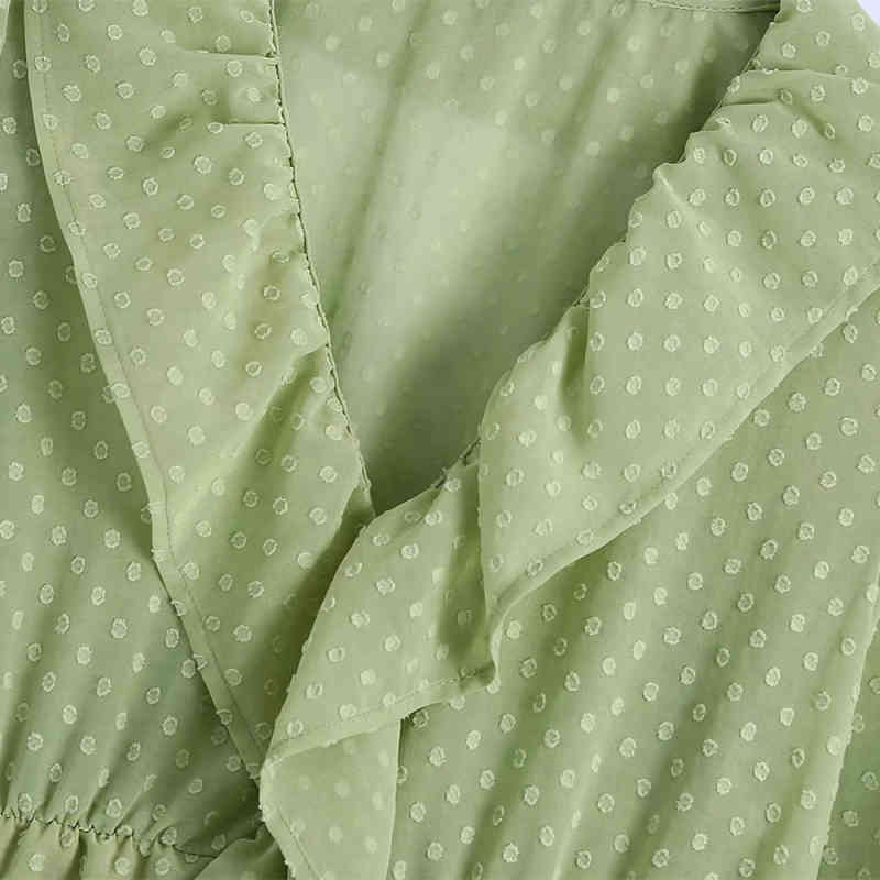 Casual Woman Green Oversized Ruffles V Neck Chiffon Long Dress Spring Fashion Ladies Loose es Female Sweet 210515