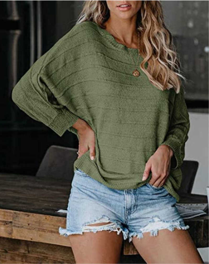 Fitshinling One Shoulder Women Sweaters And Pullovers Batwing Sleeve Jumper Knitwear Striped Fashion Pullover Tops Sale 211014