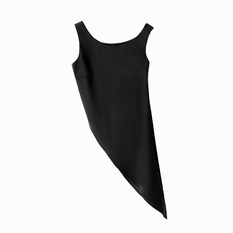 Minimalism Summer Women's Blouse Offical Lady Solid Oneck Irregular Hem Shirt Causal Tops 11877786 210527