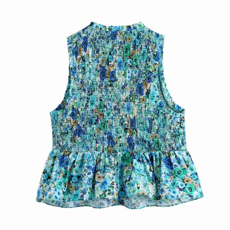 Summer Women Flower Printing Elastic Short Vest Shirt Female Sleeveless Blouse Casual Lady Slim Tops Blusas S8916 210430