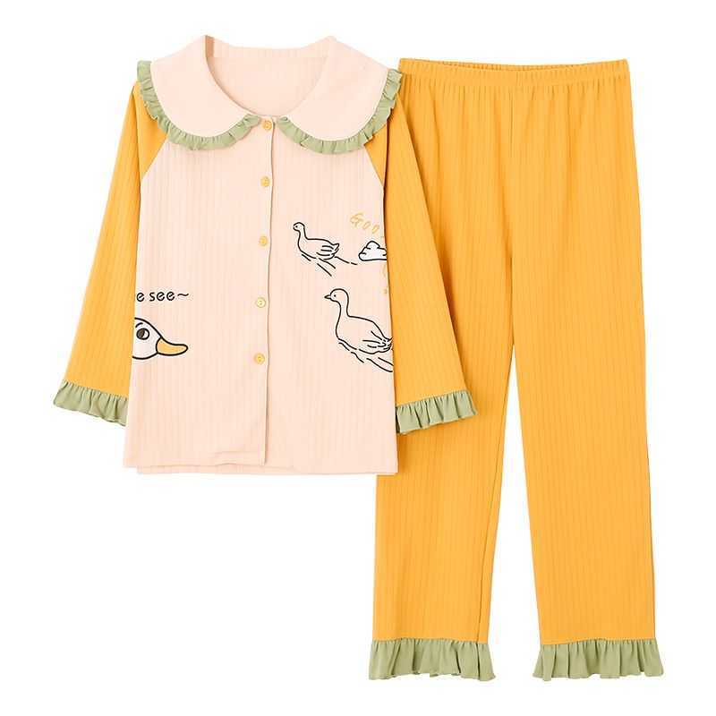 GCAROL Womensets 2 Pieces Cartoon Pajama Long Sleeve Lovely Pure Cotton Various Graffiti Printed Home Clothes Suit 3XL 4 Season 211007