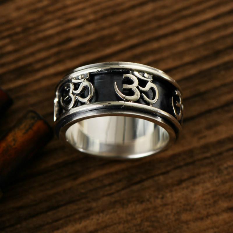 Cluster Rings S925 Sterling Silver Retro Thai Trend Sanskrit Rotable Ring Men's Wide Face Fashion, Golden;silver
Cluster Rings S925 Sterling Silver Retro Thai Trend Sanskrit Rotable Ring Men's Wide Face Fashion, Golden;silver