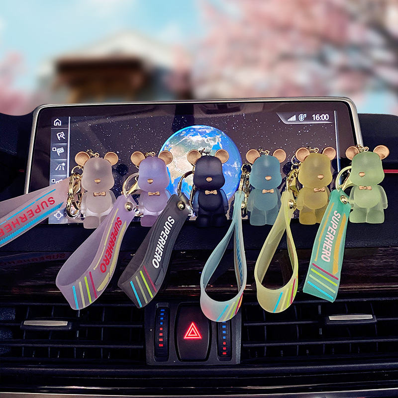 Trendy Transparent Bow Tie Bear Key Chain Women Cute Animal Keychain Lanyard Bag Charms Car Keyring Holder Jewelry Wholesale