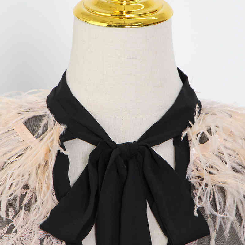 Perspective Black Dress For Women Bow Collar Lantern Long Sleeve High Waist Midi Dresses Female Spring Fashion 210520