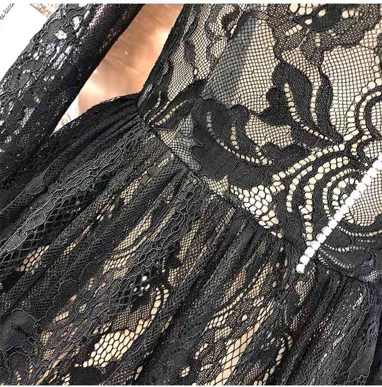 victorian sttylish black lace square collar gothic A-line midi dresses for women party casual high waist dress vestidos 210421