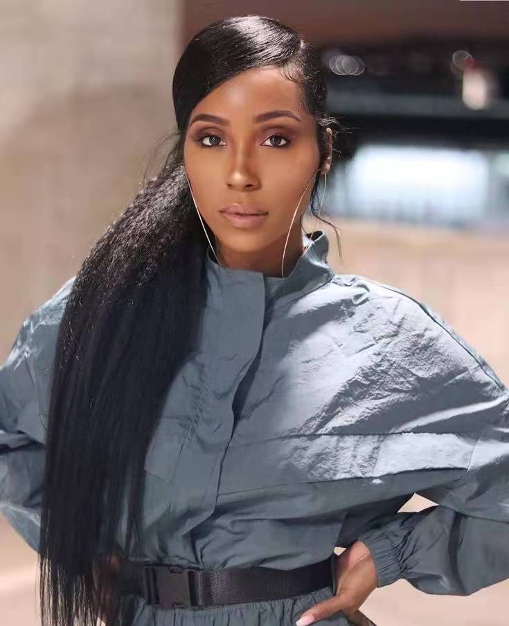 instragram hot long black coarse yaki human hair ponytail wrap around kinky straight brazilian pony tail hairpiece 140g