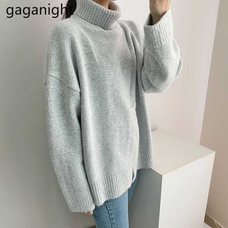 Fashion Solid Women Turtleneck Sweater Autumn Winter Warm Loose Pullovers Elegant Reversible Sweaters Split Female 210601