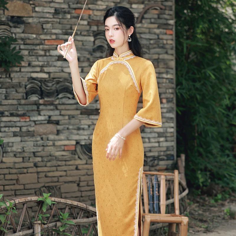 Ethnic Clothing Yellow Modern Elegant Slim Qipao Traditional Robe Orientale Chinese Dress Women Style Vintage Autumn Simple Cheongsam
Ethnic Clothing Yellow Modern Elegant Slim Qipao Traditional Robe Orientale Chinese Dress Women Style Vintage Autumn Simple Cheongsam
