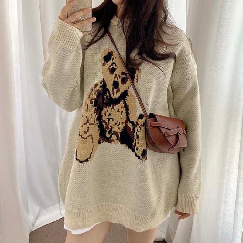 Women's Sweaters Korean Knitted Pullover Autumn Winter Age Reduction Cartoon Bear Loose Lazy Wind Medium Long Sweater Female, White;black
Women's Sweaters Korean Knitted Pullover Autumn Winter Age Reduction Cartoon Bear Loose Lazy Wind Medium Long Sweater Female, White;black