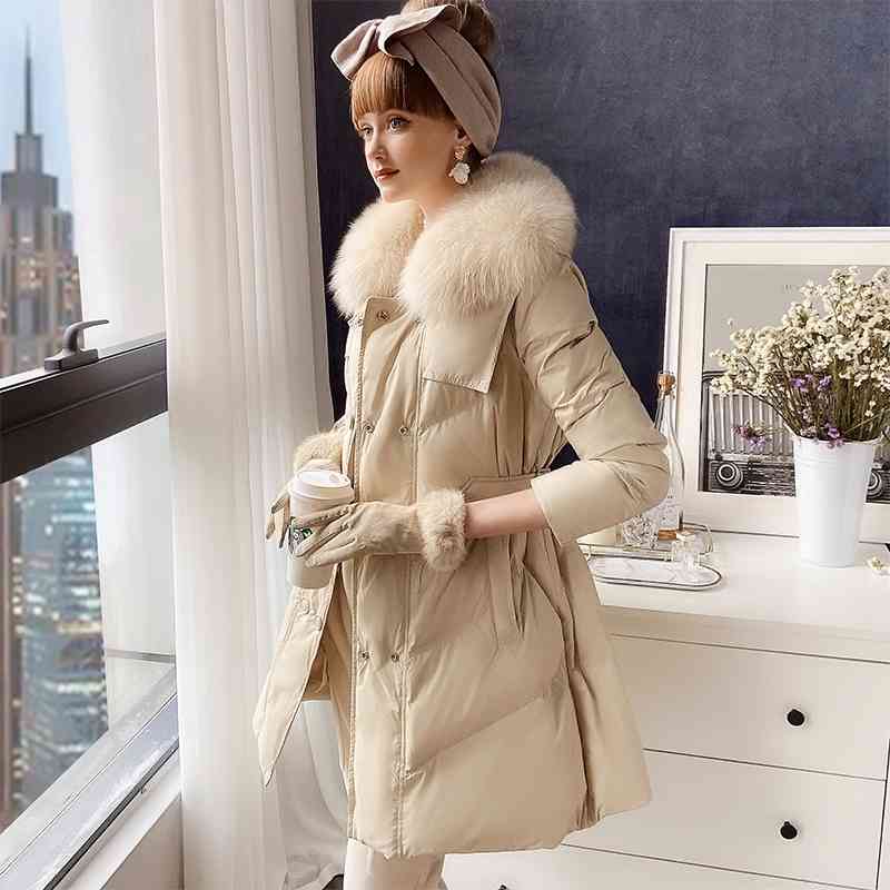 Dabuwawa Warm Elegant Fur Collar Women Down Coat Jacket Casual Pocket Parka Fashion Long Female Winter Jacket DT1DDW024 210520