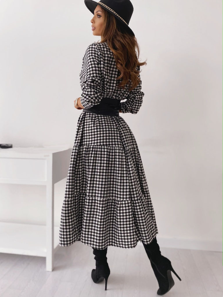 Women Dress Plaid Vintage Bohemia Sexy Large Hem Maxi es With Waistband Single Breasted Long Beach es 210513