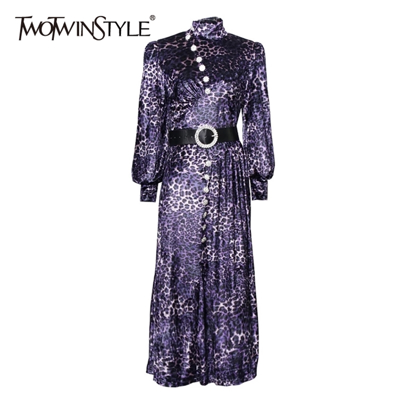 Casual Leopard Purple Dress Female Turtleneck Lantern Long Sleeve High Waist With Sashes Midi Women' Dresses 210520
Casual Leopard Purple Dress Female Turtleneck Lantern Long Sleeve High Waist With Sashes Midi Women' Dresses 210520