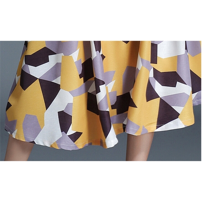 Arrival Summer Runway Womans Dresses Geometry Yellow Pattern Sleeveless V Collar Print Fashion Dress Vestidos 210520