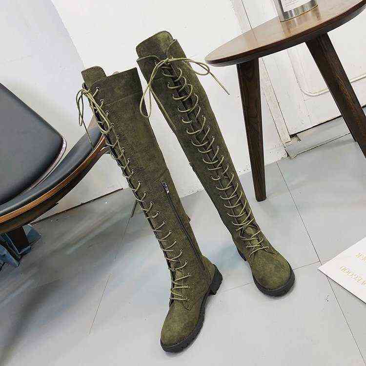 Sexy Women's Winter Boots Thigh High Boots Lace Up Rubber Stretch Women Shoes Rome style Over The Knee Boot For Women Female H1115