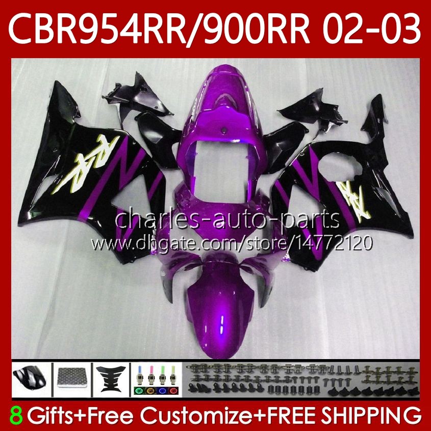 Fairings Kit For HONDA CBR954 CBR900 RR CBR 900 954 RR CC CBR954RR 02 03 Bodywork 61No.106 CBR 954RR 900RR 900CC Purple black 2002 2003 CBR954-RR CBR9