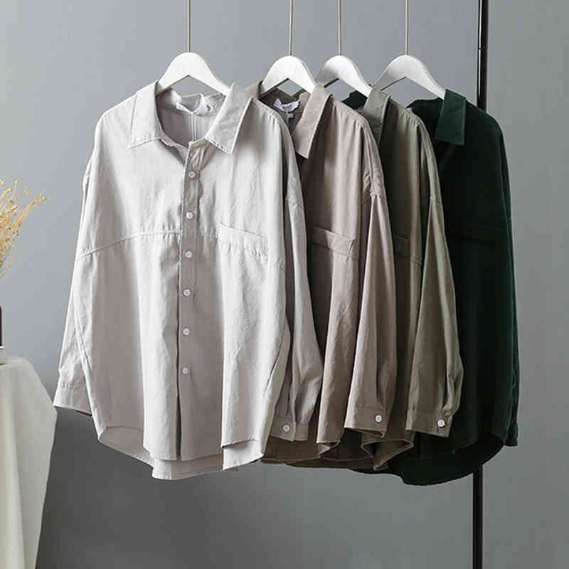 Blusas Camisas Mujer Long Sleeve Plus Size tops Solid Women Blouse Shirt Casual Loose Vintage Tops 6800 50 210427