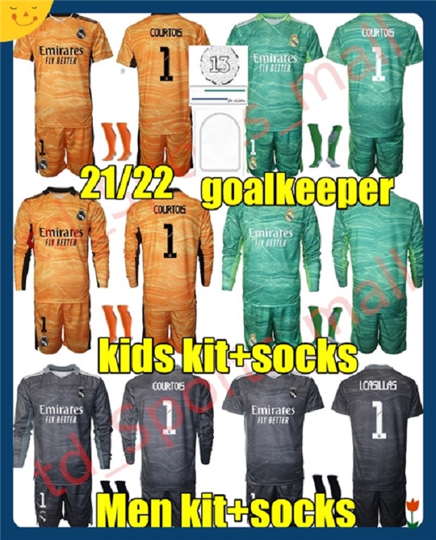 New 2021 2022 adult Men kids kit Soccer Jerseys Long sleeve Goalkeeper kits 21 22 #1 COURTOIS GK Football shirt #13 LUNIN uniforms, As shown in illustration
New 2021 2022 adult Men kids kit Soccer Jerseys Long sleeve Goalkeeper kits 21 22 #1 COURTOIS GK Football shirt #13 LUNIN uniforms, As shown in illustration