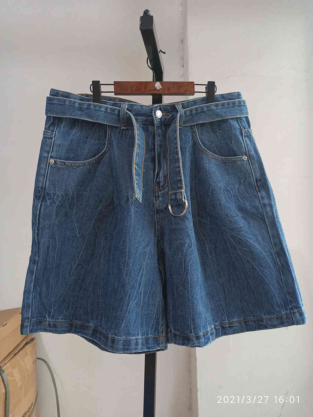 IEFB Men's Jeans Shorts Summer Loose Wide Leg Knee Length Pants With Belt Fashion Vintage Denim Bottoms 9Y6234 210524