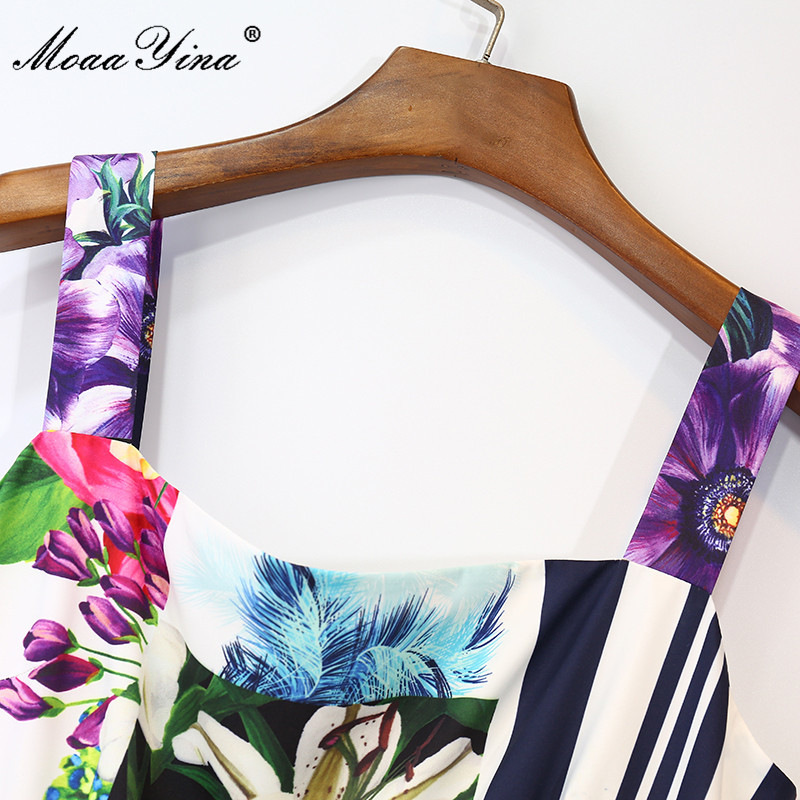 Bohemian Floral print Vacation Elegant Midi Dress Women Summer Fashion Cotton Spaghetti Strap Beach 210524