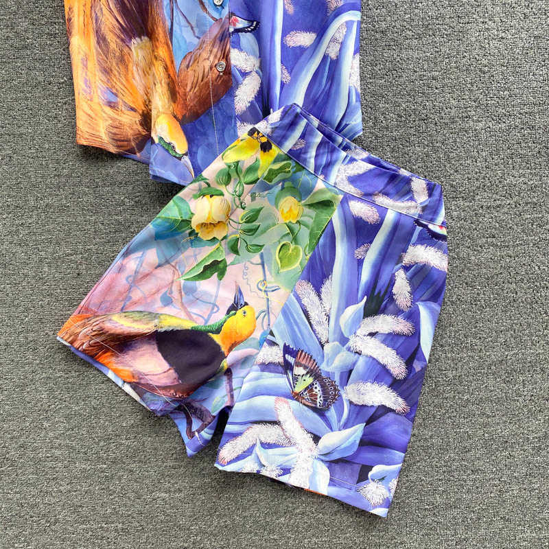 DEAT Women Lapel Short Sleeve Printing Shirt Shorts Arrivals Two Piece Set Fashion Temperament Spring Summer 11D1563 210709