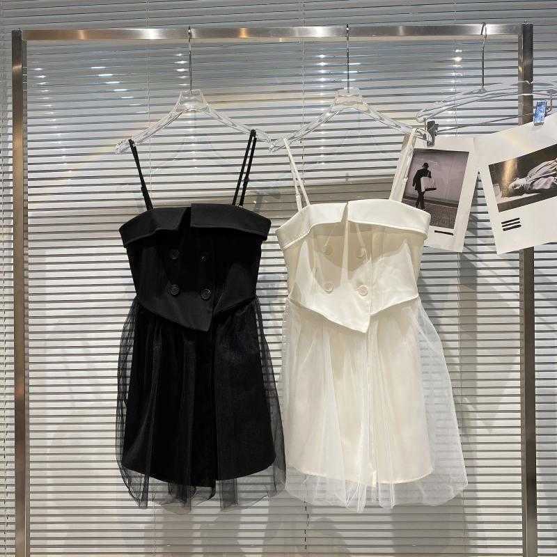 DEAT Women Mesh Sling Dress Slash Neck Sleeveless Arrivals Lady Sexy Temperament Fashion Spring Summer 11D1384 210709