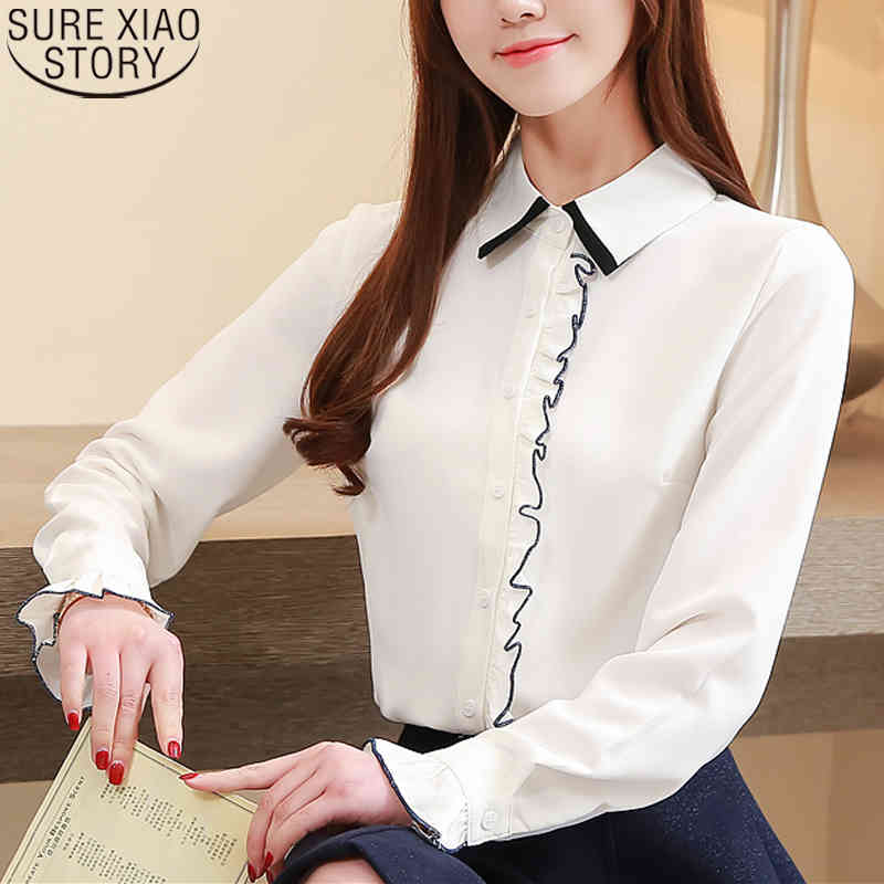 Solid White Shirts Women Blouses Autumn Loose Long Sleeve Fashion Doll Collar Office Lady Blusas Mujer 10756 210506