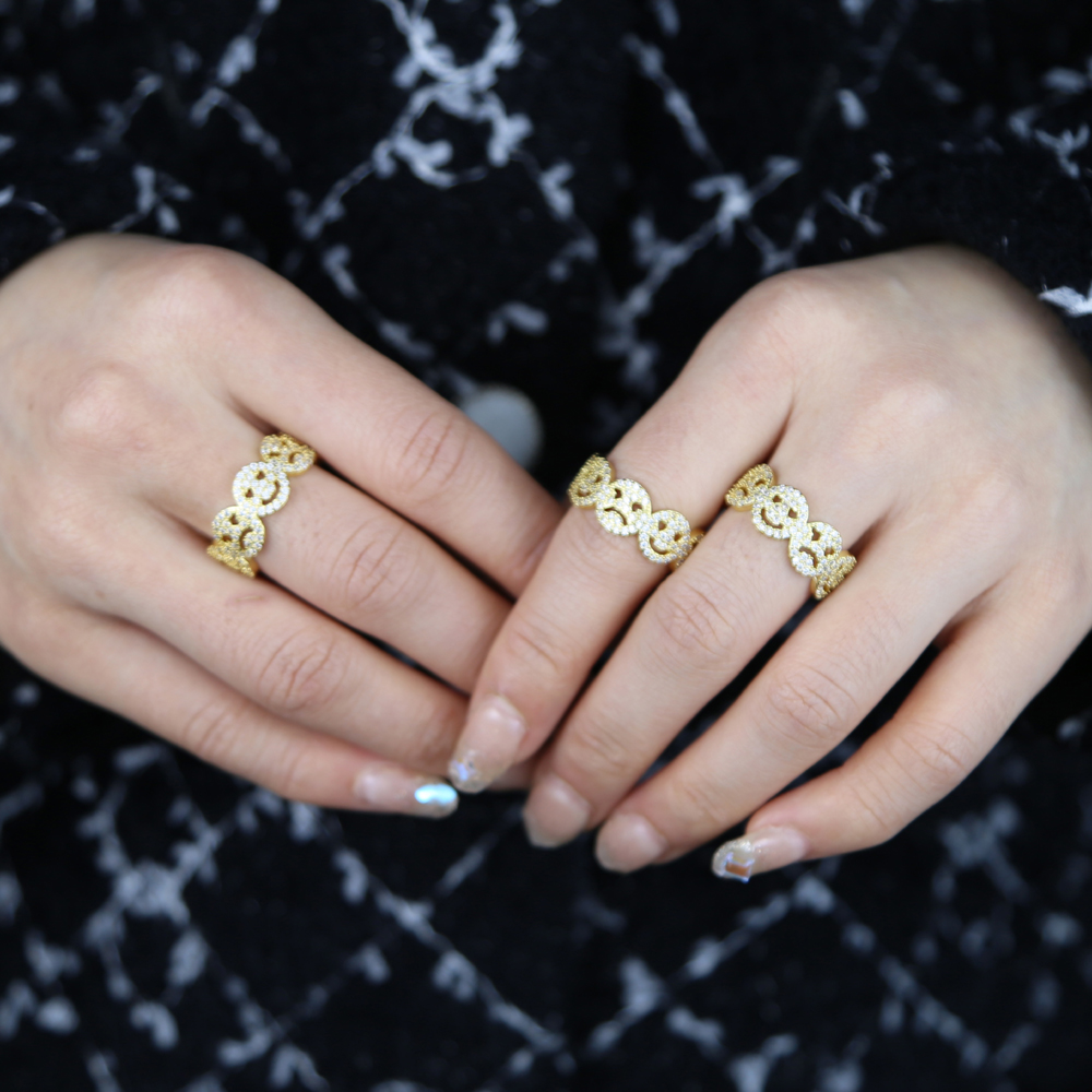New arrived face ring with cubic zircon stones paved band rings for women lady girl smile happy finger rings jewelry drop ship