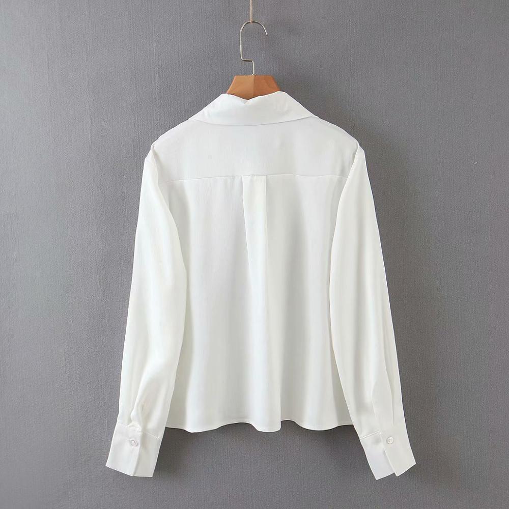 Pearl Buckle Bow Tie Long Sleeve Shirt: Korean Fashion White Summer Sweet Top