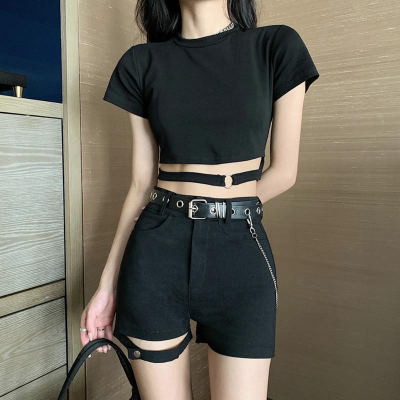 Leg Ring Shorts Women Fashion High Waist Dark Short Chain Woman Sexy Dancing With Belt Women's