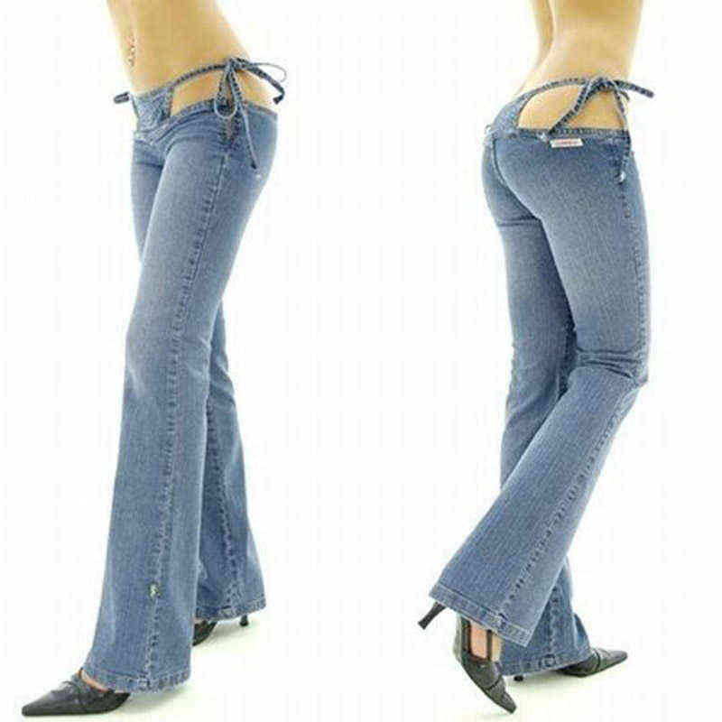 High quality Personality Women's Slim Ultra Waist Bikini Jeans Fashion Drawstring Trousers Comfortable Flares Pants 211129