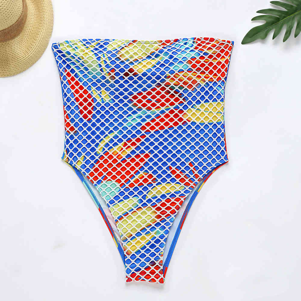 Swimsuit Bandeau Push Up Swimwear Women Sexy Mesh Bodysuit Monokini Off Shoulder Bathing Suits Summer Beach Wear 210521