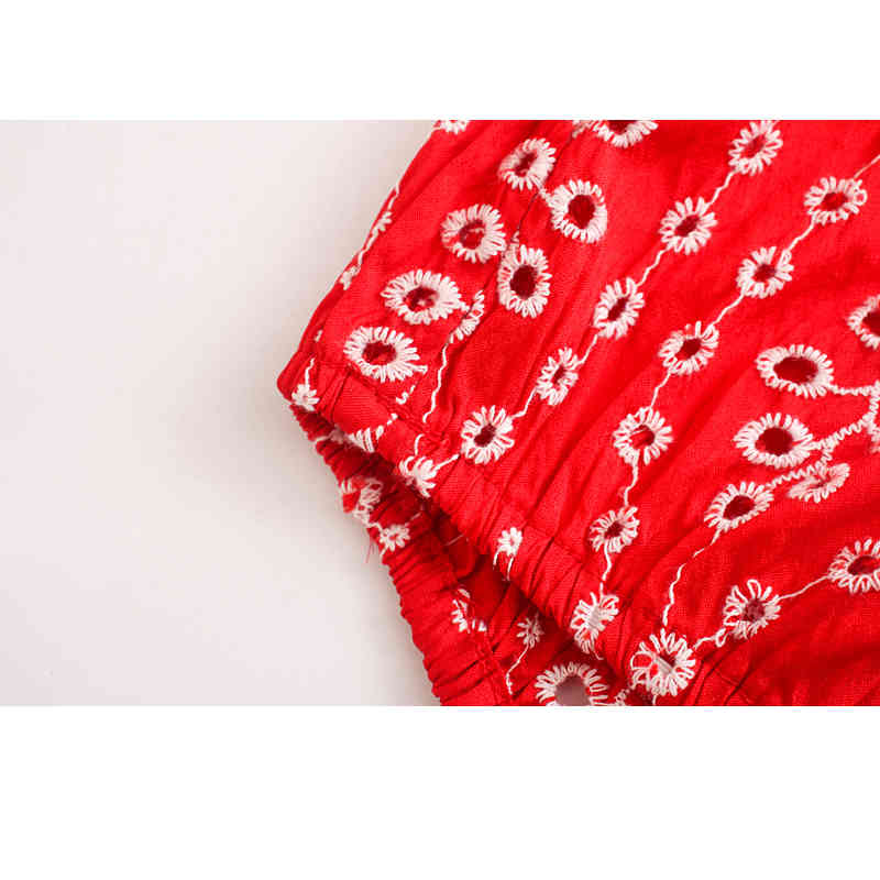 Summer Women's Dress Sexy V-neck Bubble Sleeve Blouse Retro Heavy Embroidery Shirt with Flurried Trim Female 210507