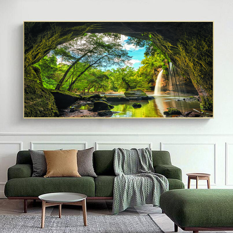 Landscape Pictures Modern Home Decor Hole Tree Waterfall Canvas Paintings Posters and Prints Wall Art for Living Room Big Size