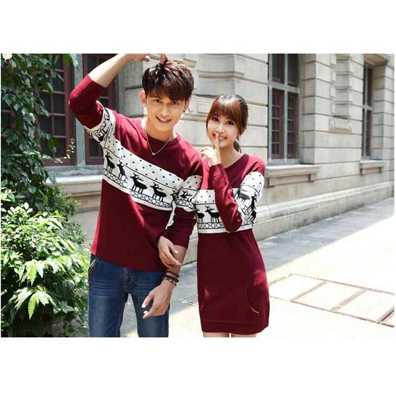 Winter Runway Men's /Women Long Sleeve Wine Red Pullovers Matching Deer Couple Christmas Year Sweaters 210520