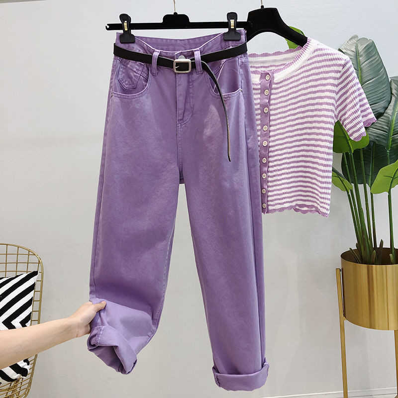 White Purple Jeans Plus Size High Waist Denim Harem Pants Boyfriend jeans for Women Streetwear Loose Trouser vaqueros mujer 210809