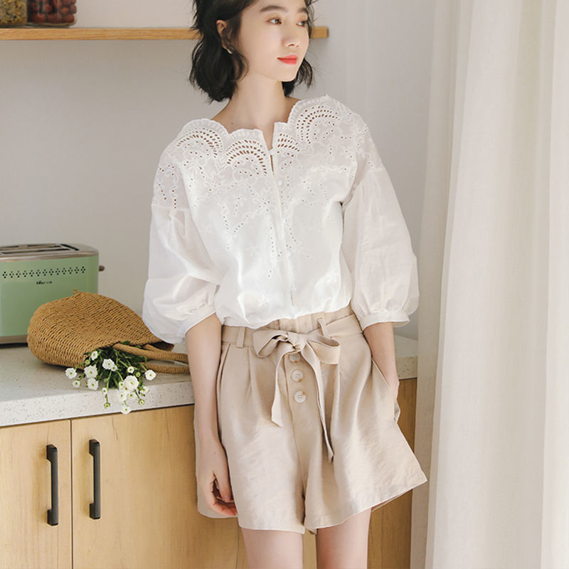 Summer Korea Fashion Women Student Loose High Waist WideLeg Pants Bow Drawstring Casual Khaki Plus Size D193 210512