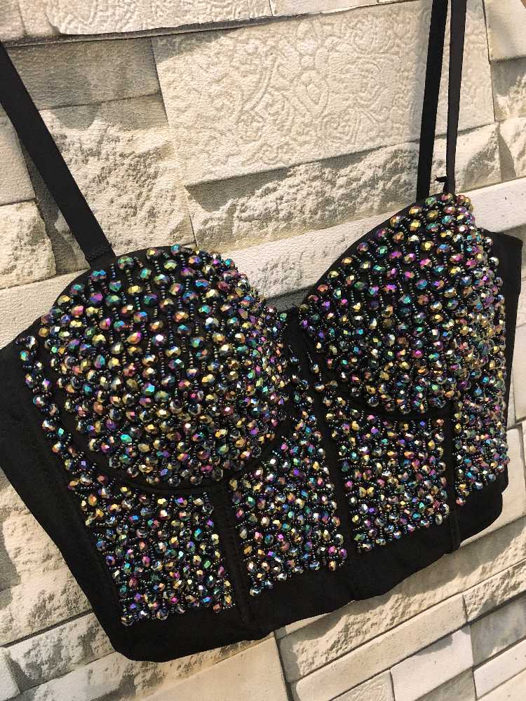 Autumn Winter Gaga Bustier Pearls Push Up Night Club Bralette Women's Bra Cropped Top Corset Plus Size D241 210527