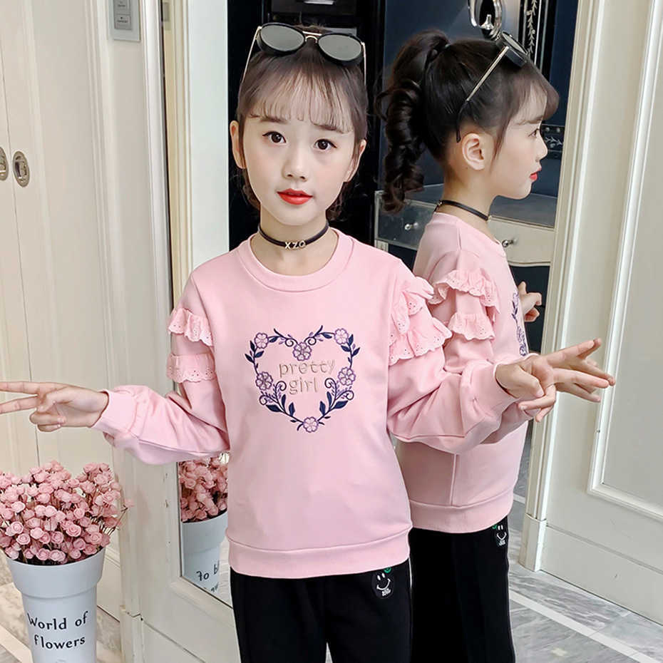 Girls Sweatshirts Lace Flral Children's Clothing Letter Pattern Baby Hoodies Clothes for Kids 210527