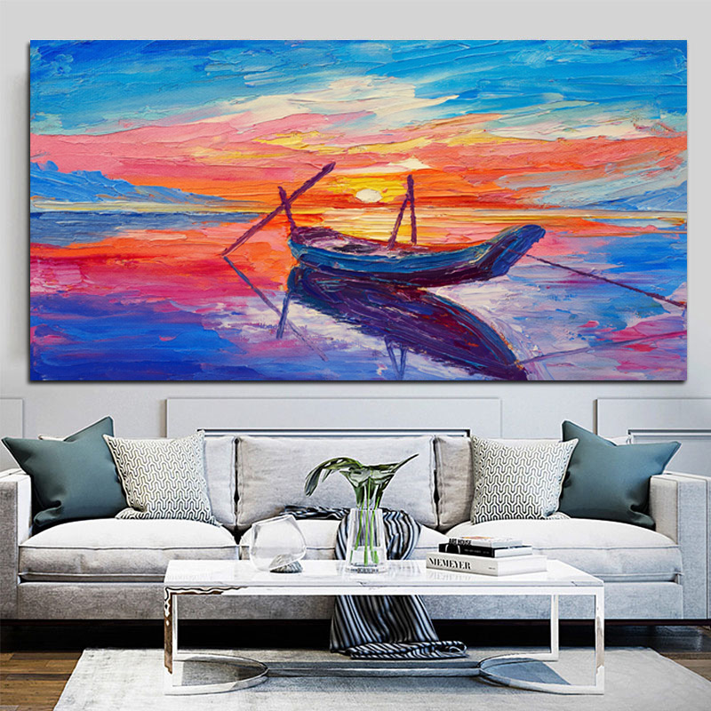 Modern Sailboat Colorful Oil Painting Printed on Canvas Big Size Nordic Wall Picture for Living Room Landscape Canvas Painting