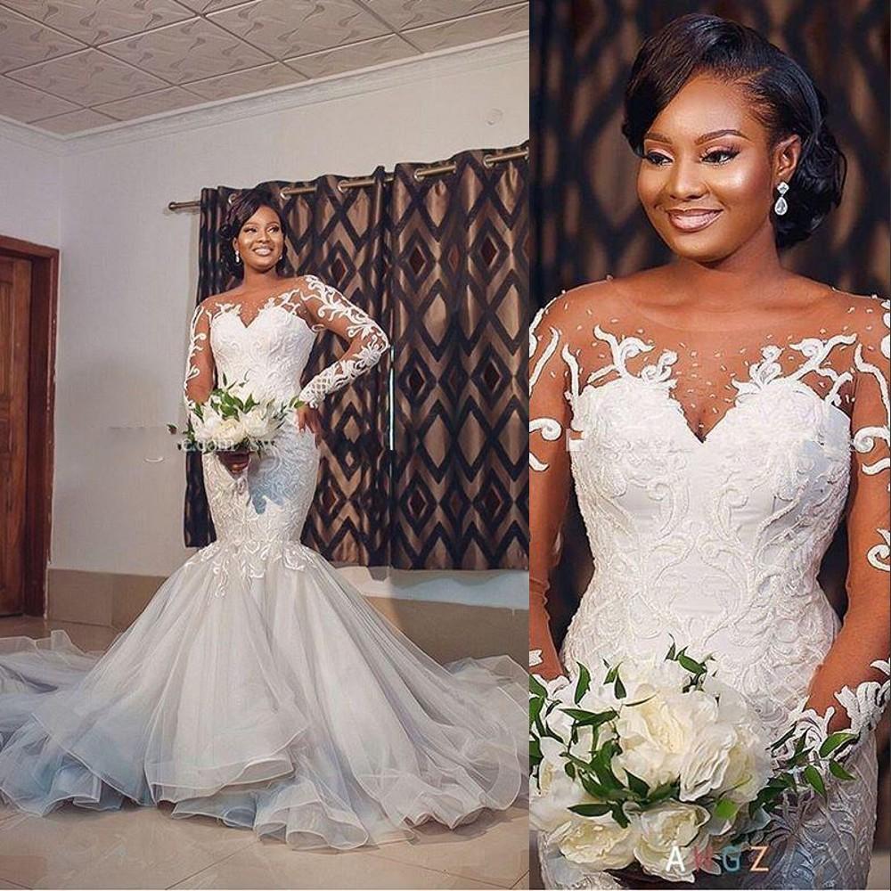Long Sleeves Mermaid Wedding Dresses Bridal Gown 2021 Lace Applique Scoop Neck Beaded Sweep Train Custom Made Plus Size robe de mariée, Beige
Long Sleeves Mermaid Wedding Dresses Bridal Gown 2021 Lace Applique Scoop Neck Beaded Sweep Train Custom Made Plus Size robe de mariée, Beige