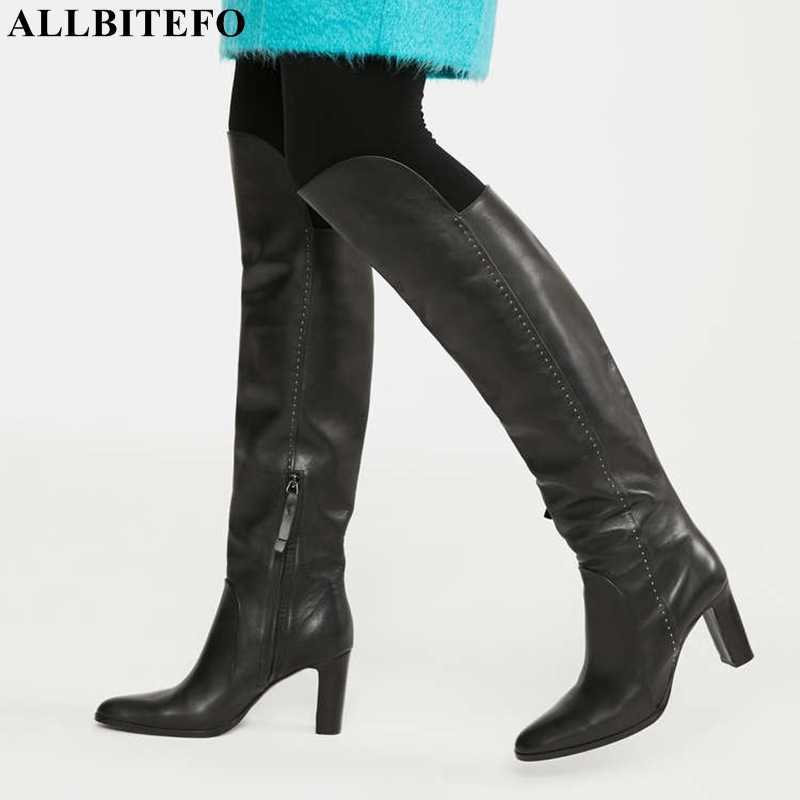 ALLBITEFO size 33-43 Lizard texture women high heel boots fashion party shoes women's knee high boots riding boots Bottes bottes 210611