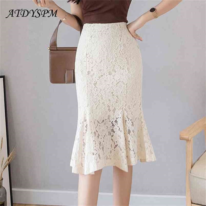 Vintage Lace Skirts For Women Fashion High Waist Black Apricot Mermaid Ladies Casual Midi Skirt Streetwear Party 210619