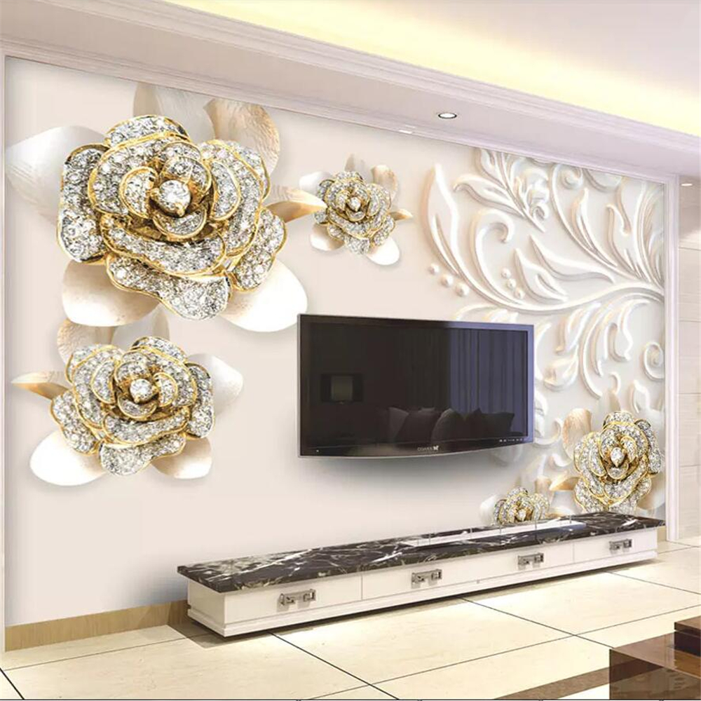 European fashion atmosphere diamond relief TV sofa wall flower custom large mural green wallpaper papel de parede
