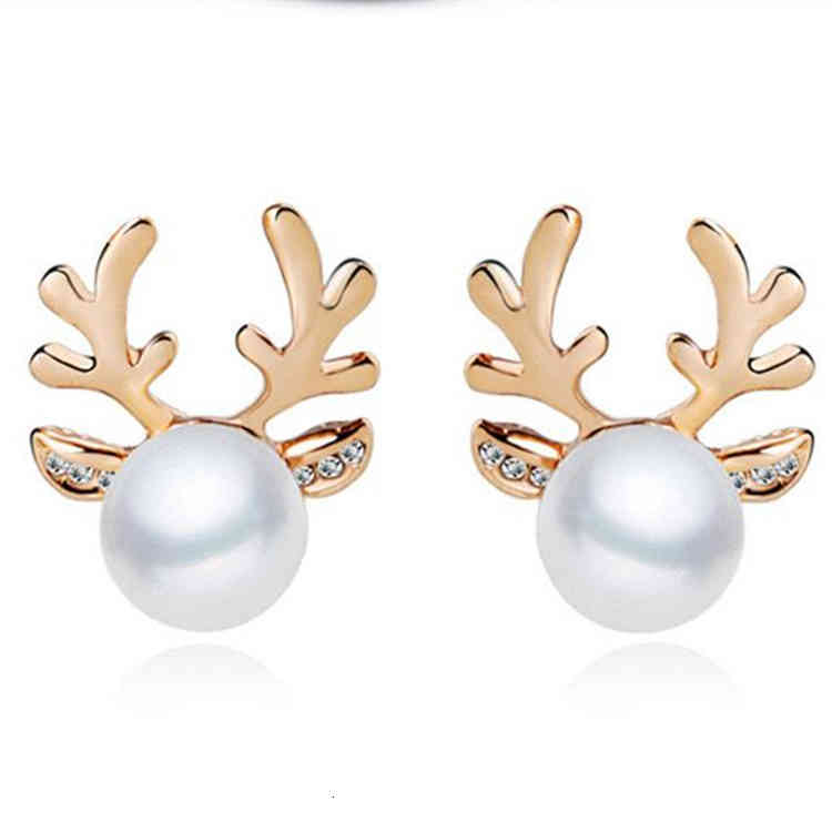 Charms Ear Stud Clip Rings Christmas Ornaments Alloy Inlaid Pearl Rhinestone Antler Fashion Elk Small Animal