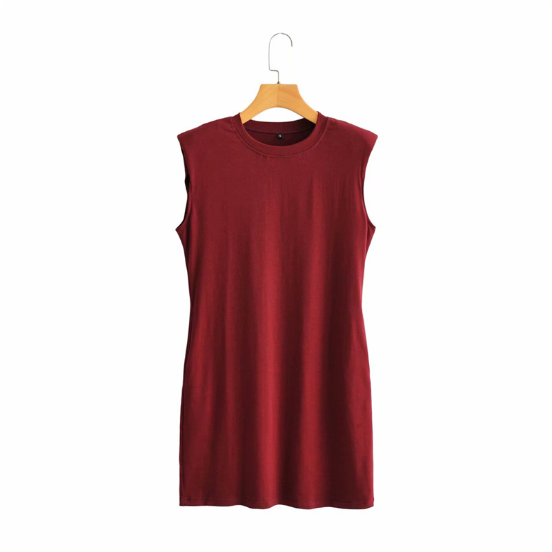 PUWD Elegant Woman Loose Shoulder Padded Cotton Vest Dress Summer Female Basic Sleeveless Short es Ladies Soft 210522
