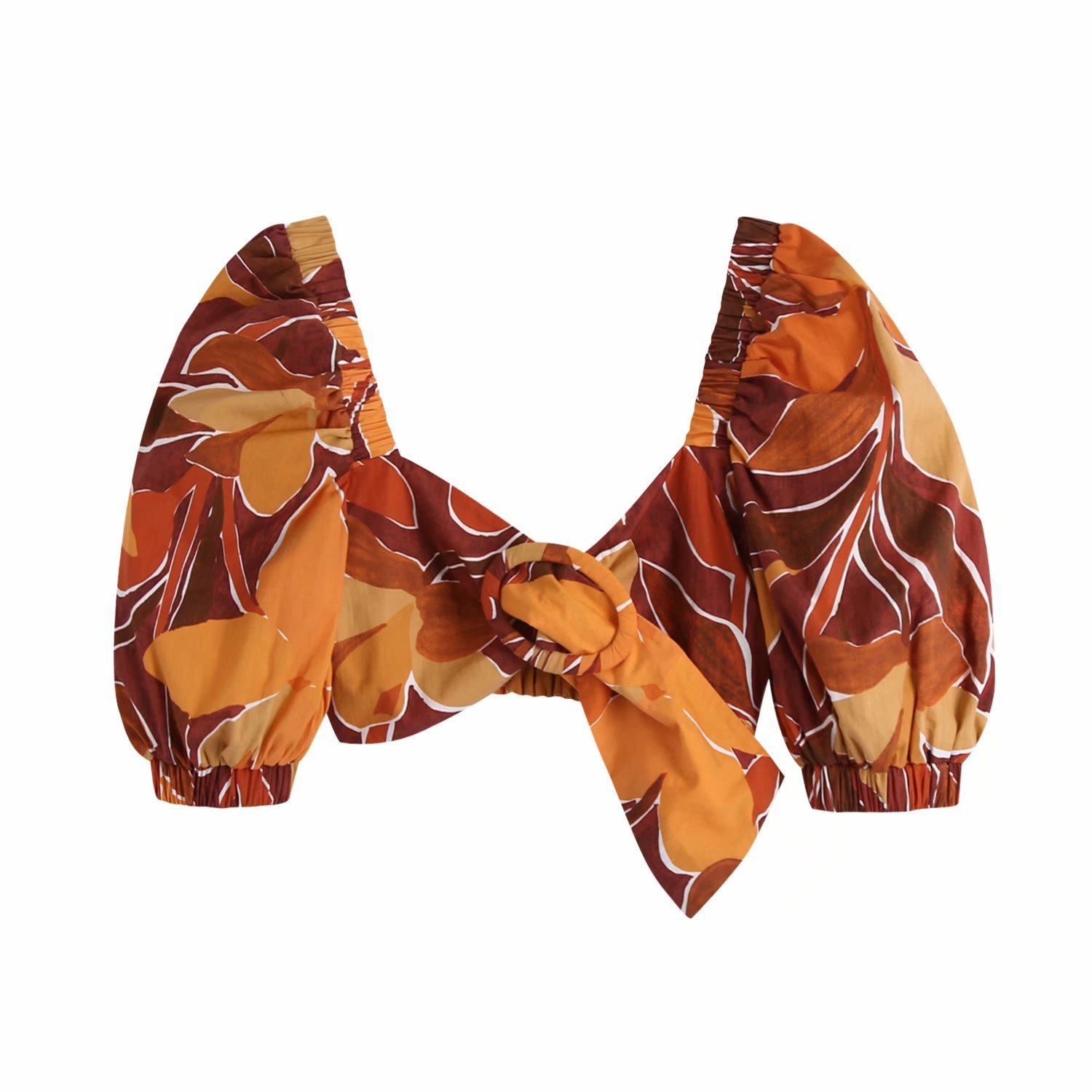 Summer Puff Sleeve Open Back All-match Printed Short Women's Tops Harajuku Sexy Chic Female Shirt 210507