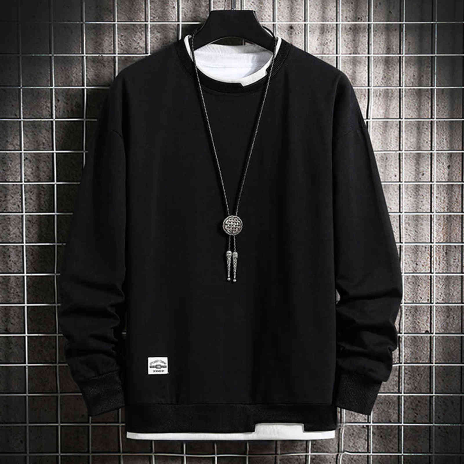 Spring Men Crewneck Sweatshirt Harajuku Oversized Japanese Streetwear Black Hoodie Hip Hop Sweatshirts Hoodies Male Tops 211106
