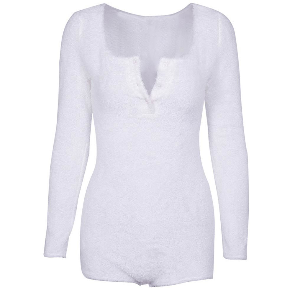 Women Elegant Winter Long Sleeve Flannel Bodysuits Sexy Button V Neck Short Jumpsuits Casual Female Overalls Romper 210428