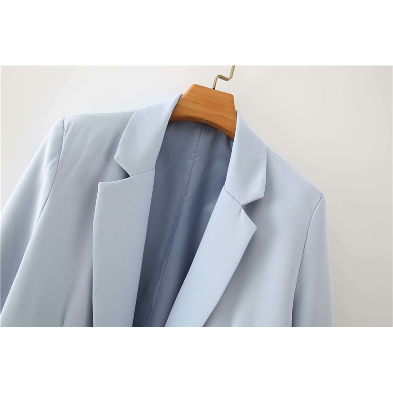 elegant women chic blazer office ladies pocket jackets casual female full sleeve suits bright grey girls sets 210430