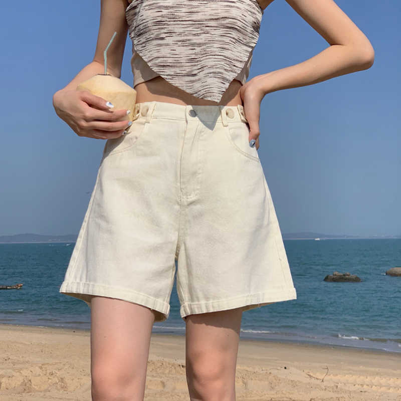 Korean Chic Summer Denim Shorts High Waisted Causal Wide Leg Demin Short Feminimos Fashion Bottoms 6H918 210603